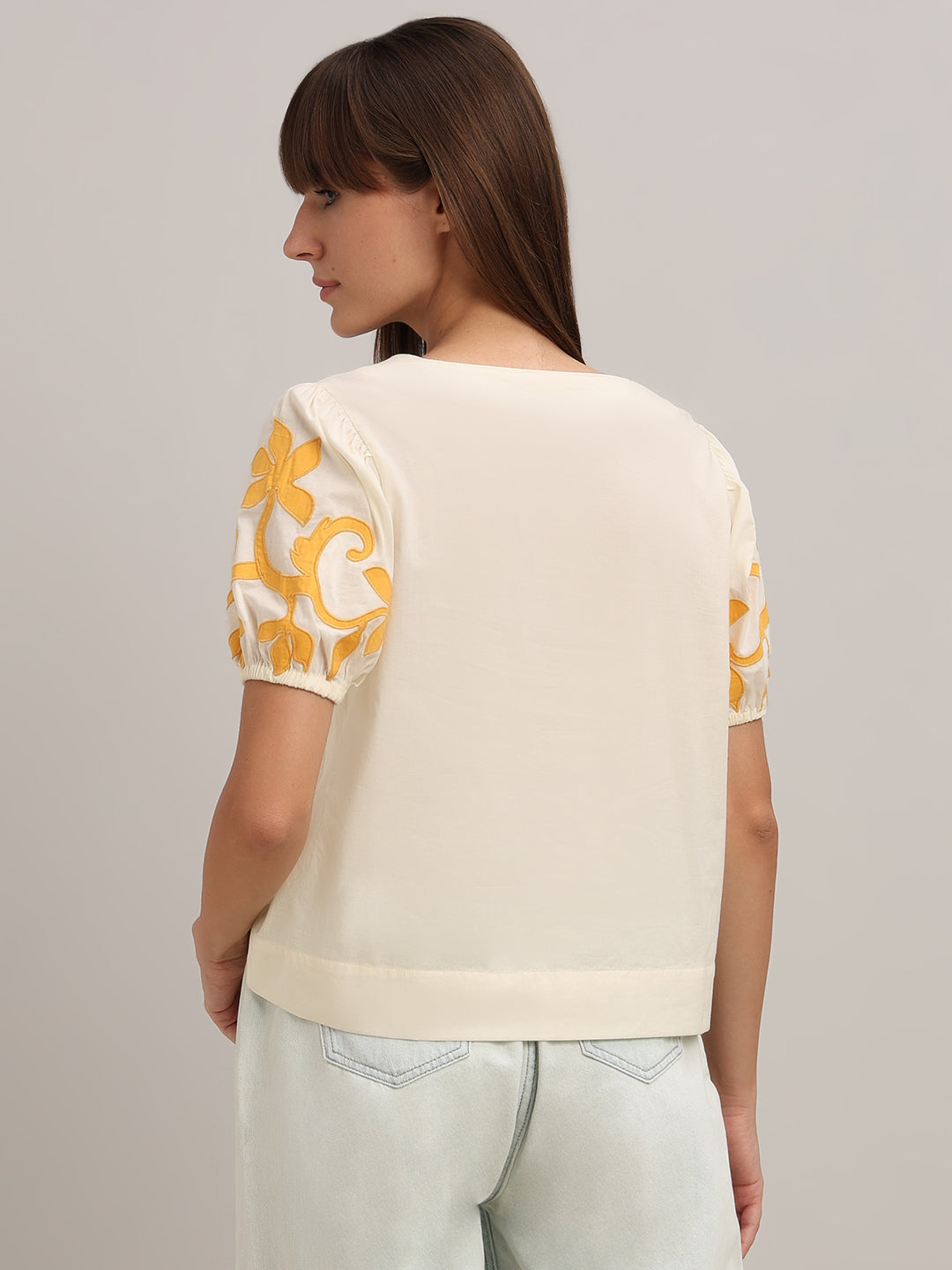 Off-White Printed Puff-Sleeves Top