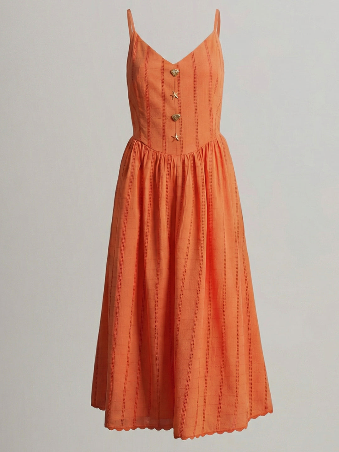 Orange Cotton Strappy Midi Dress