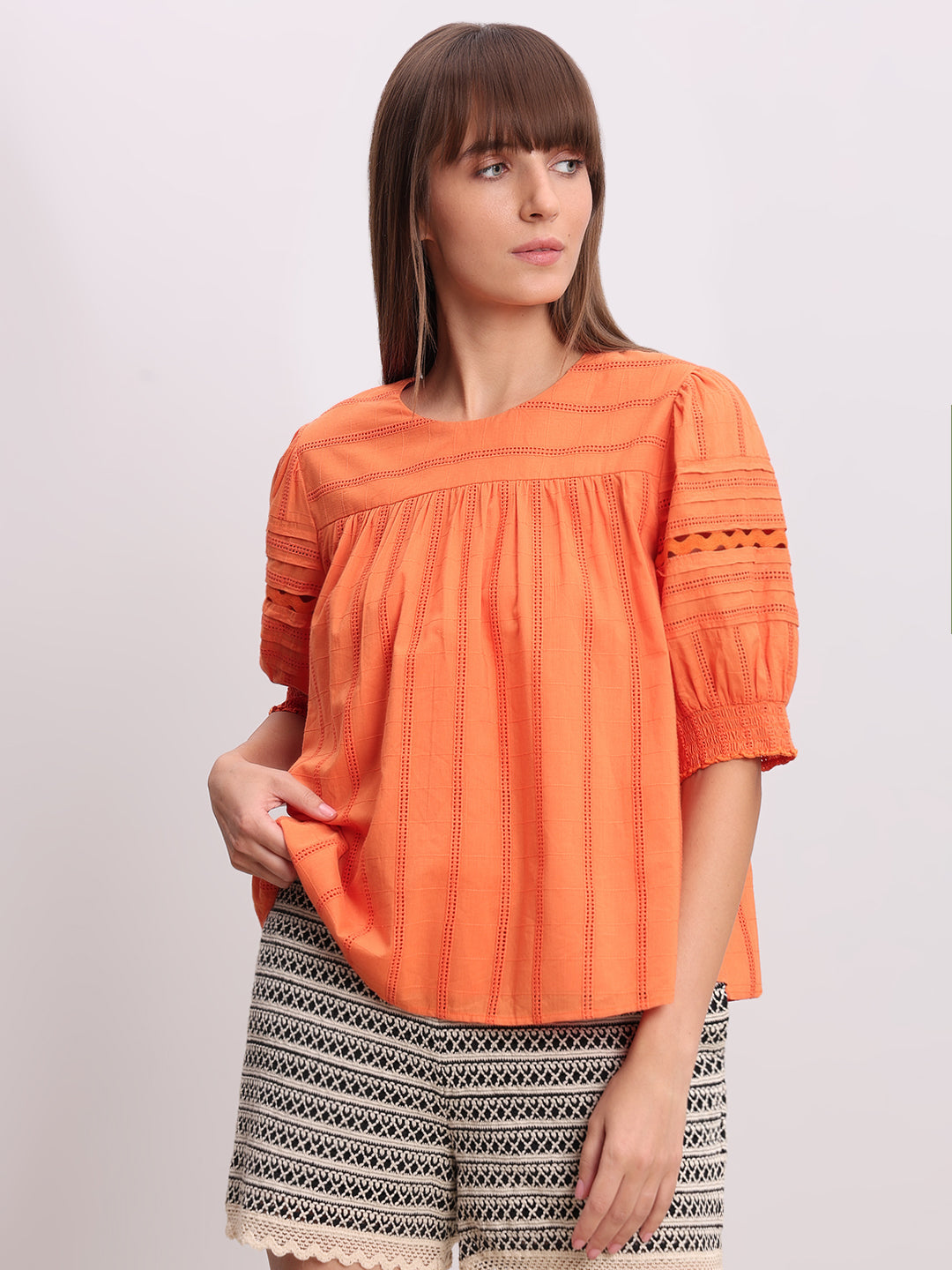 Orange Textured LACE Top