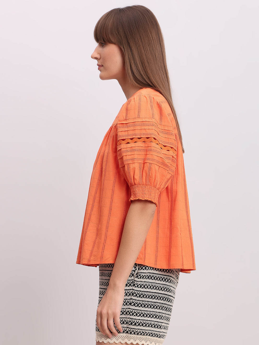 Orange Textured LACE Top