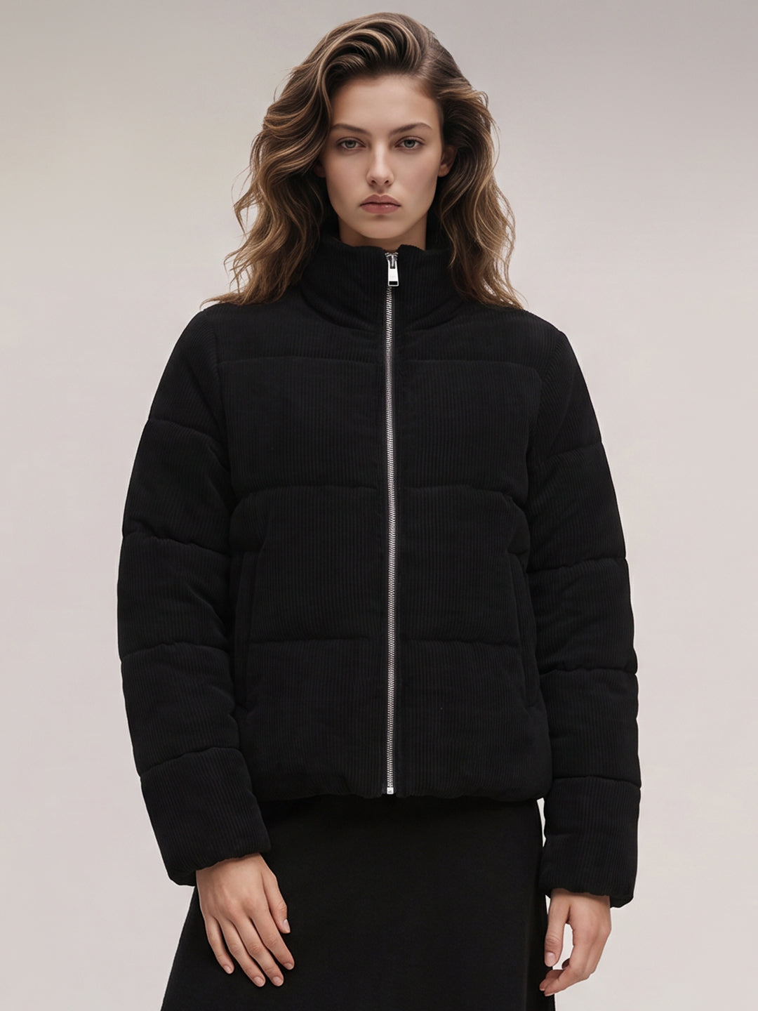 Black corduroy puffer jacket