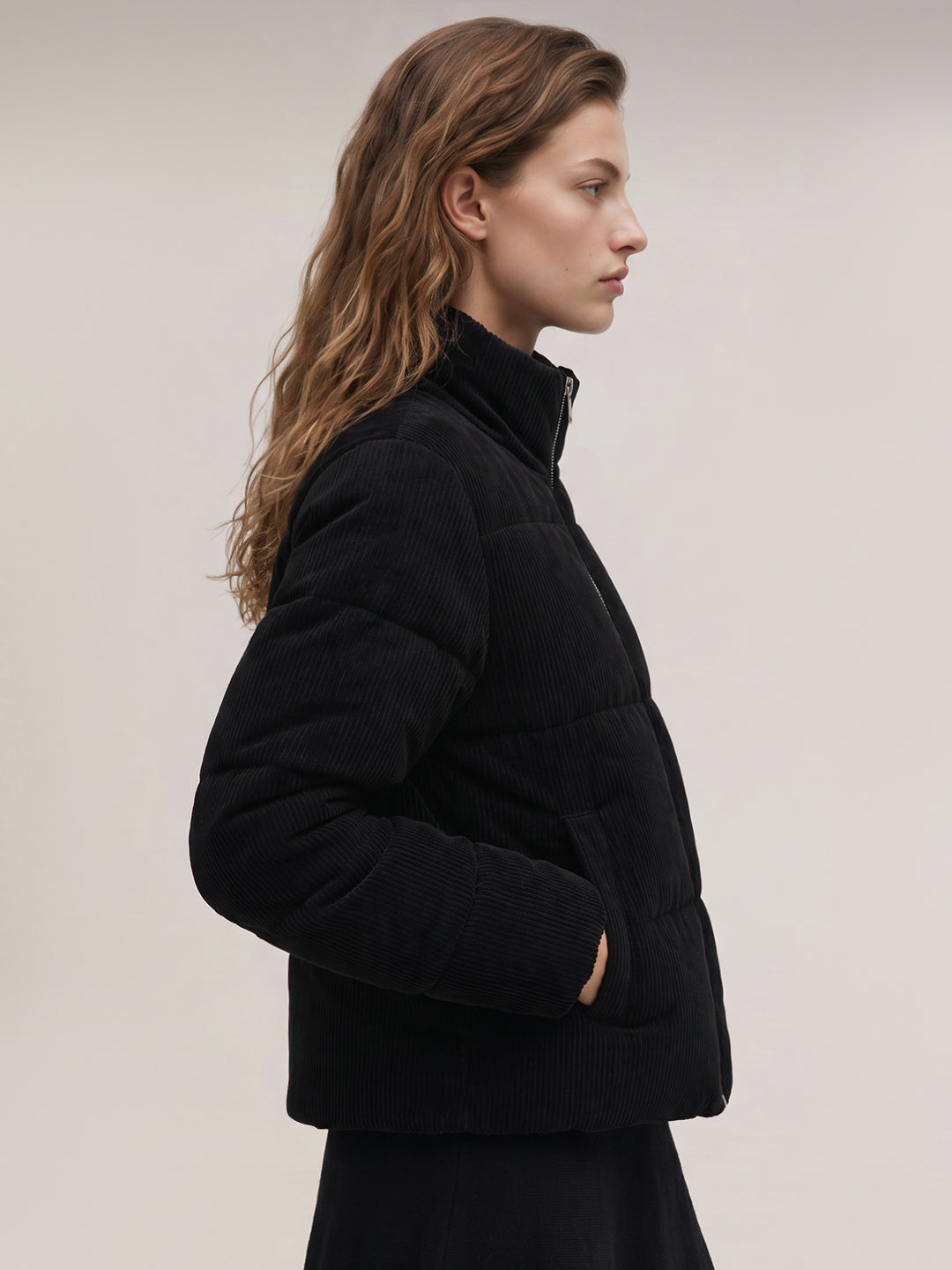 Black corduroy puffer jacket