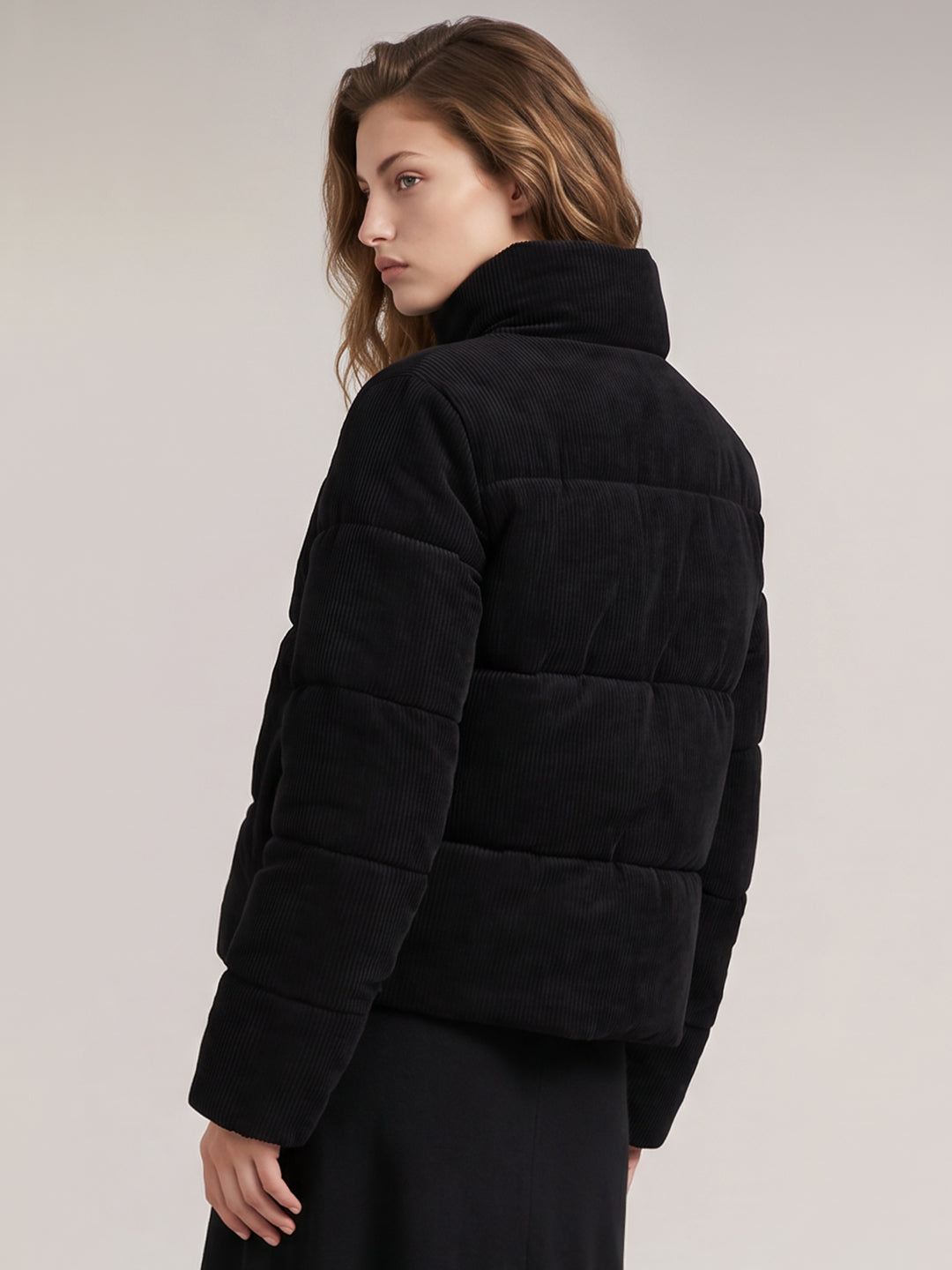 Black corduroy puffer jacket
