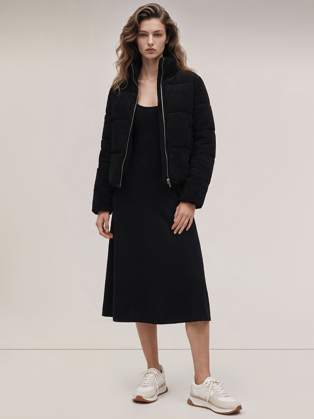 Black corduroy puffer jacket