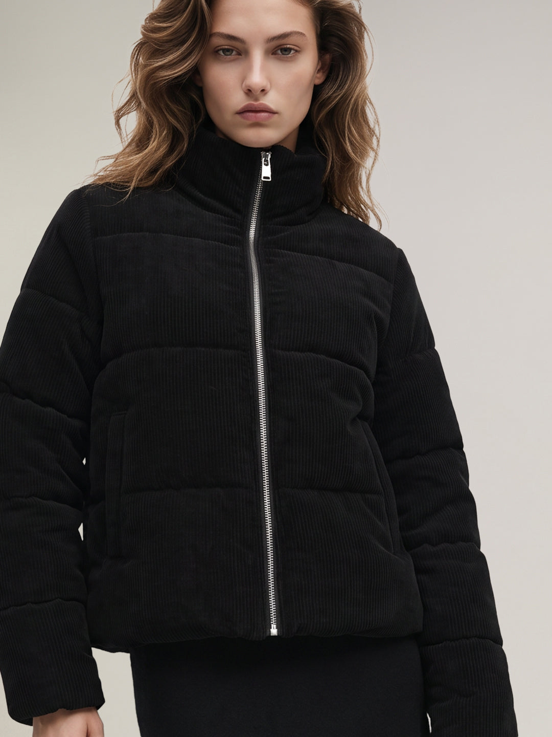 Black corduroy puffer jacket