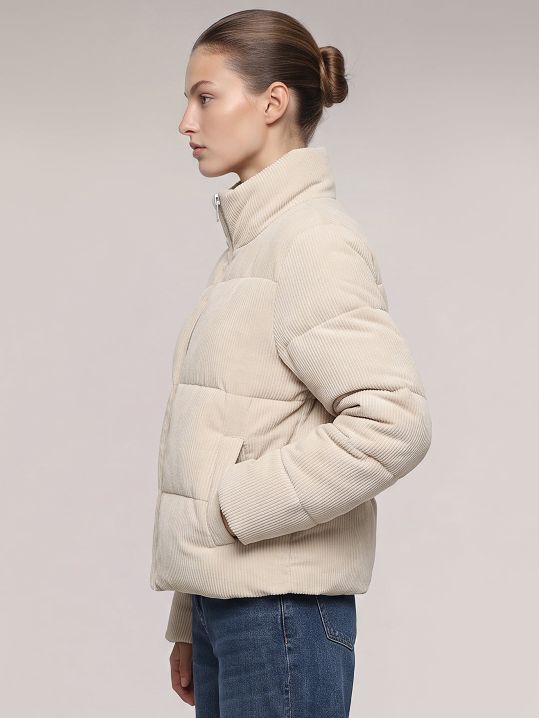 Beige corduroy puffer jacket