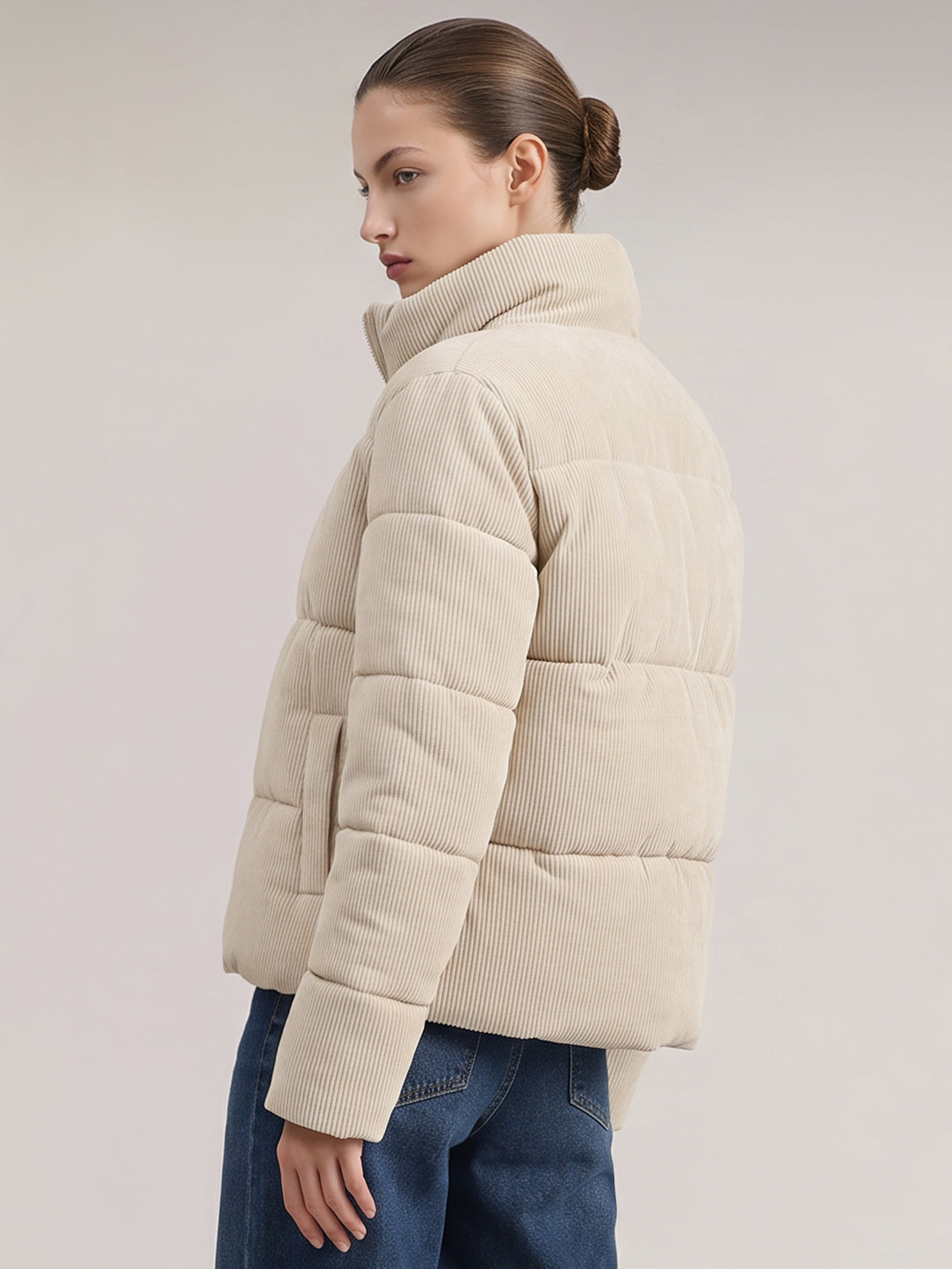 Beige corduroy puffer jacket