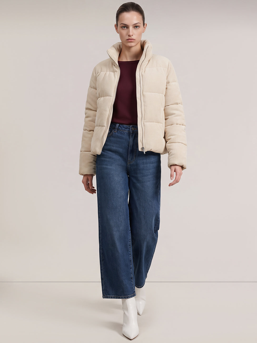 Beige corduroy puffer jacket