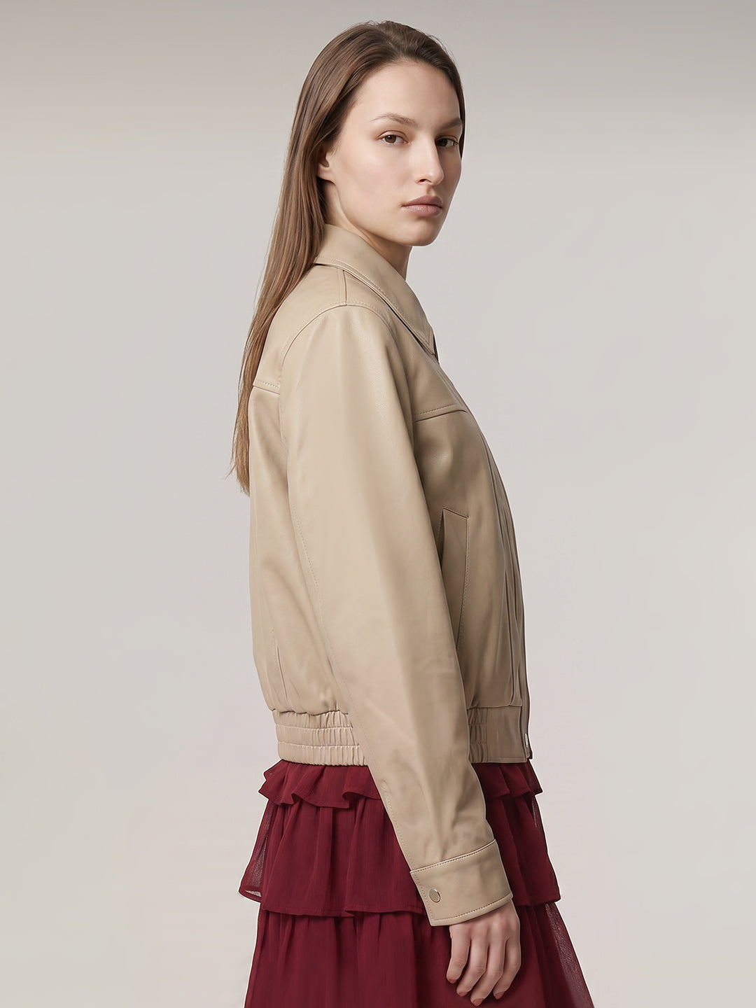 Beige Short PU Jacket