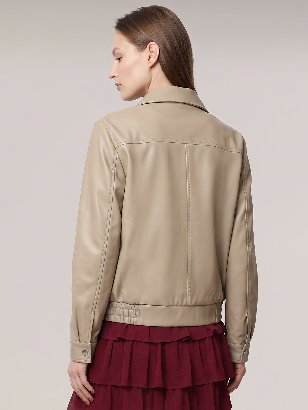 Beige Short PU Jacket
