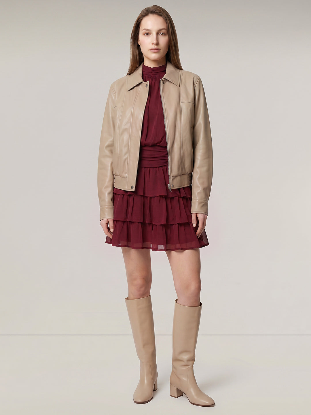Beige Short PU Jacket