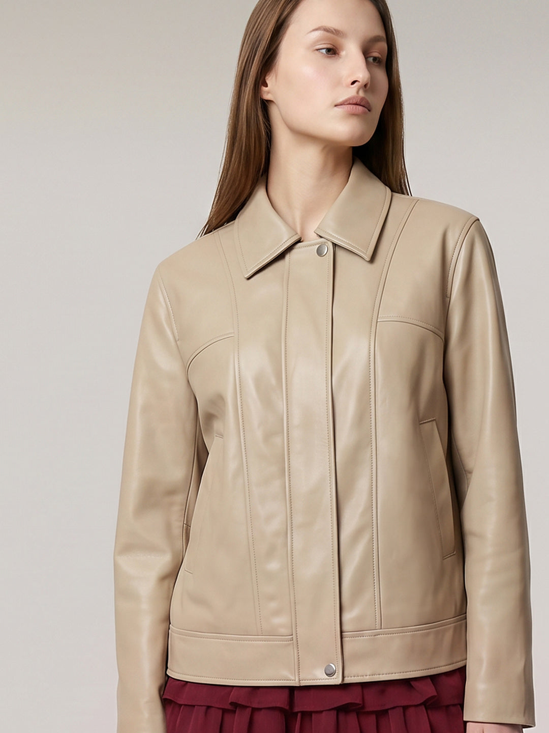 Beige Short PU Jacket