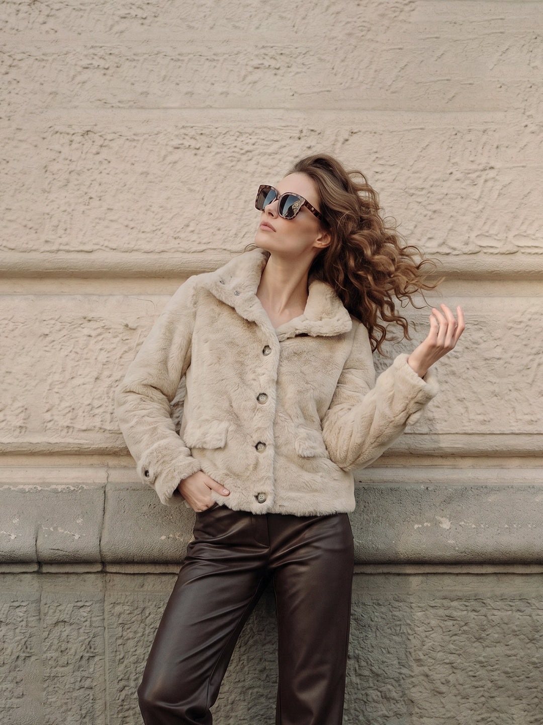 Beige Faux Fur Jacket