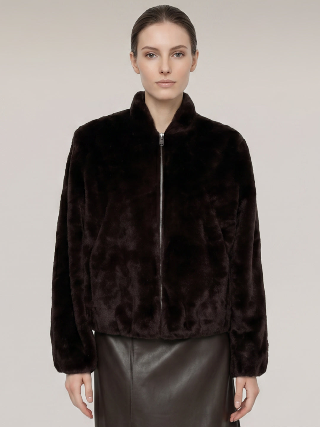 Dark Brown Faux Fur Jacket