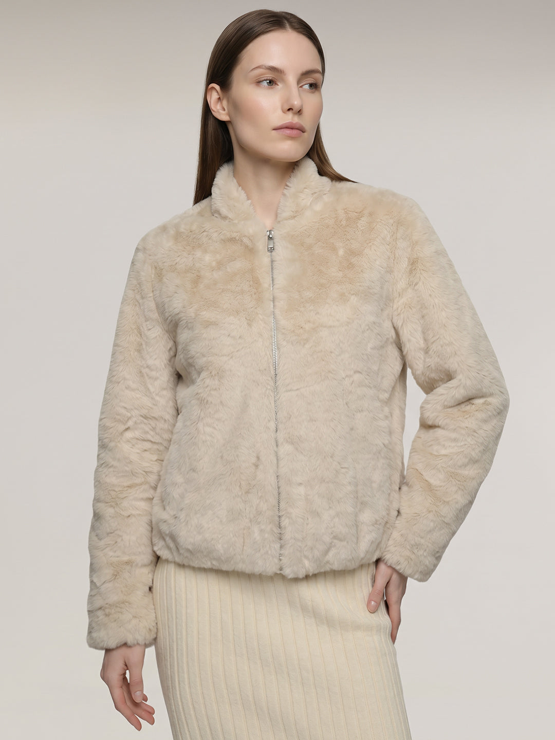 Beige Faux Fur Jacket
