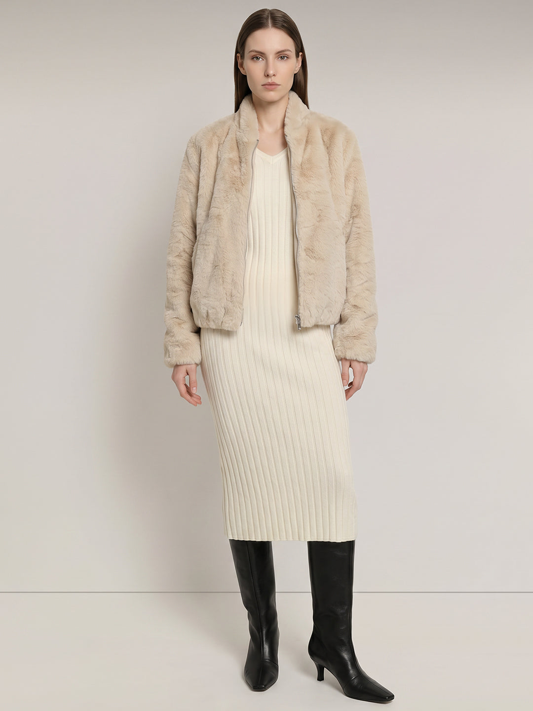 Beige Faux Fur Jacket