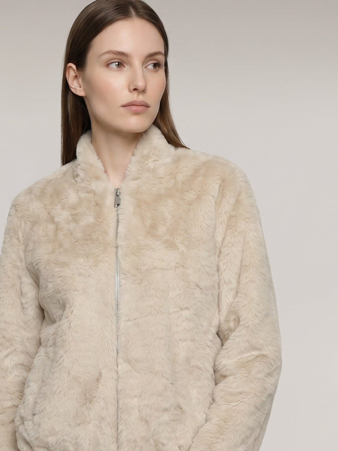 Beige Faux Fur Jacket