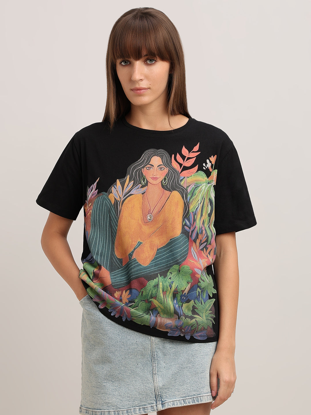 Black Printed Cotton T-shirt
