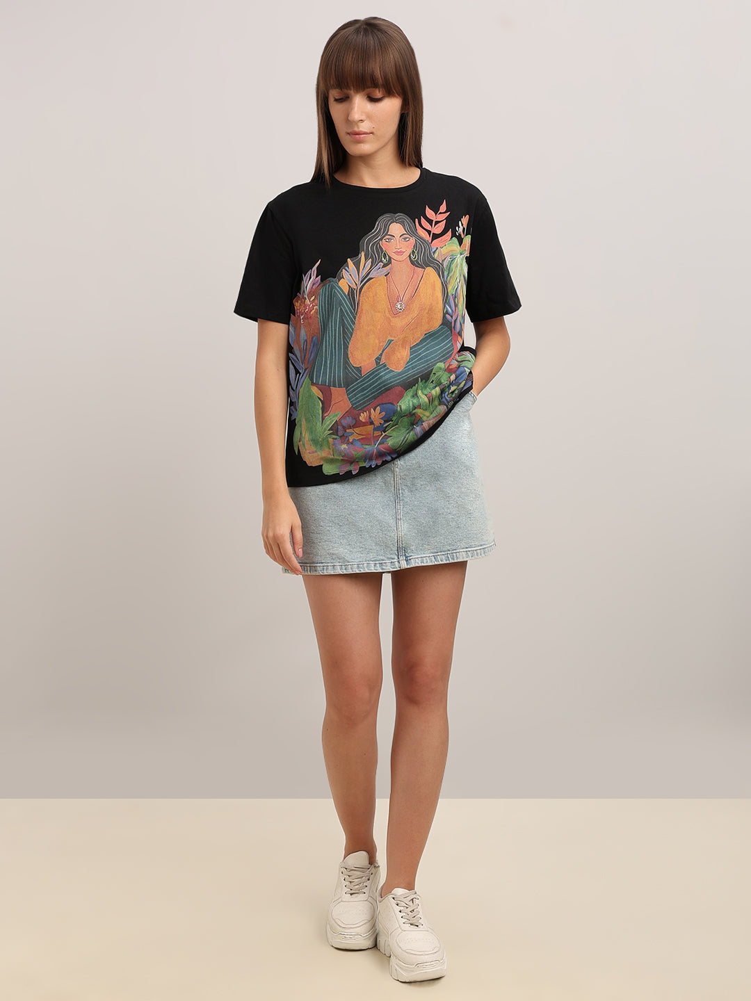 Black Printed Cotton T-shirt
