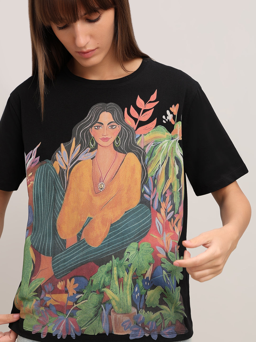 Black Printed Cotton T-shirt