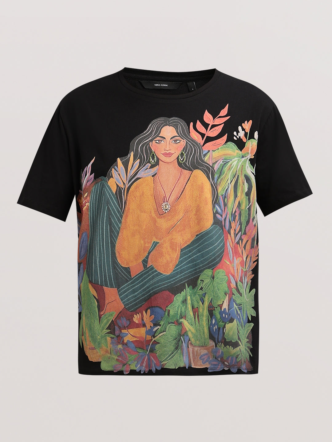 Black Printed Cotton T-shirt