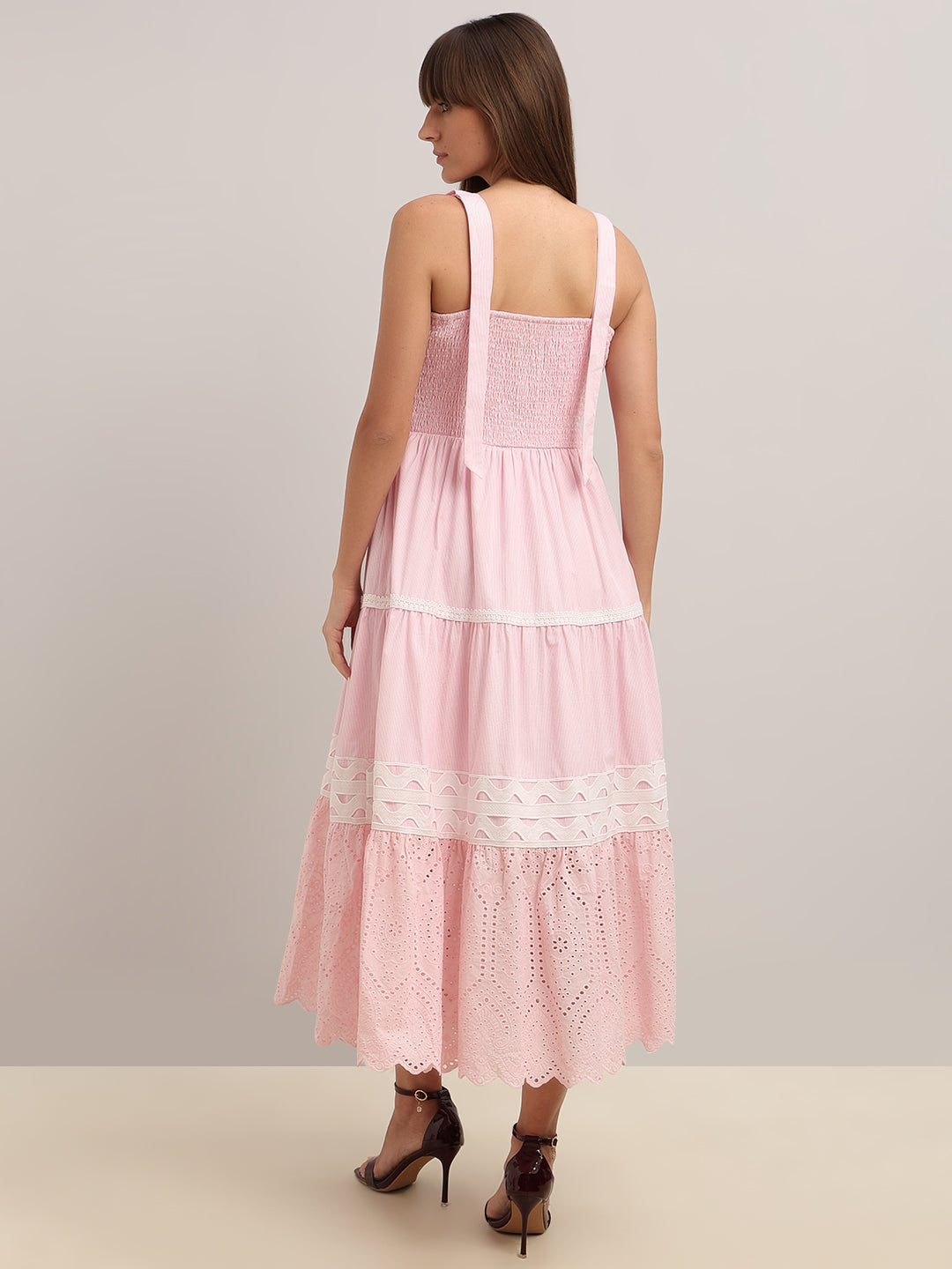 Light Pink Lace Midi Dress