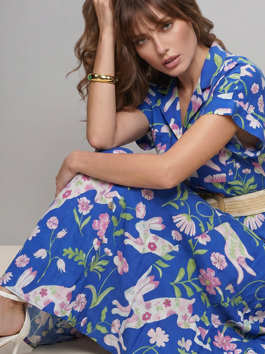 Blue Floral Midi Dress