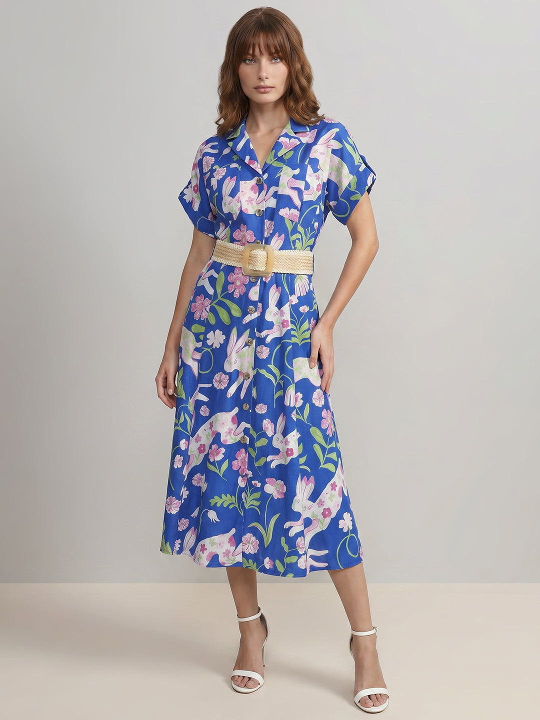 Blue Floral Midi Dress
