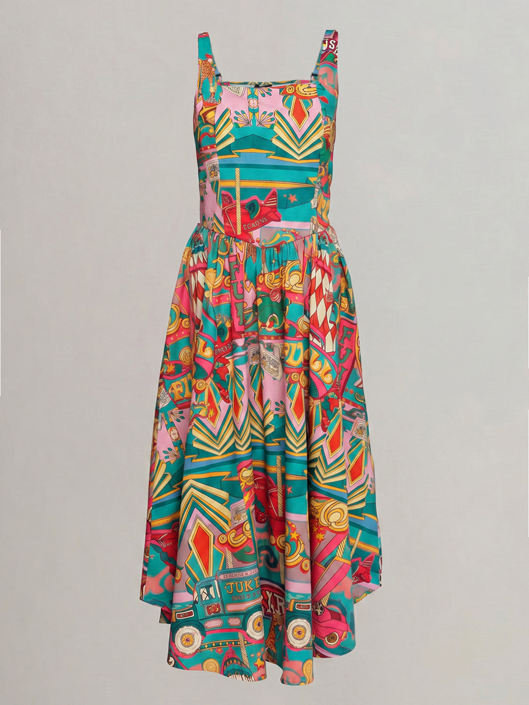 Multi-Colour Printed Flowy Midi Dress