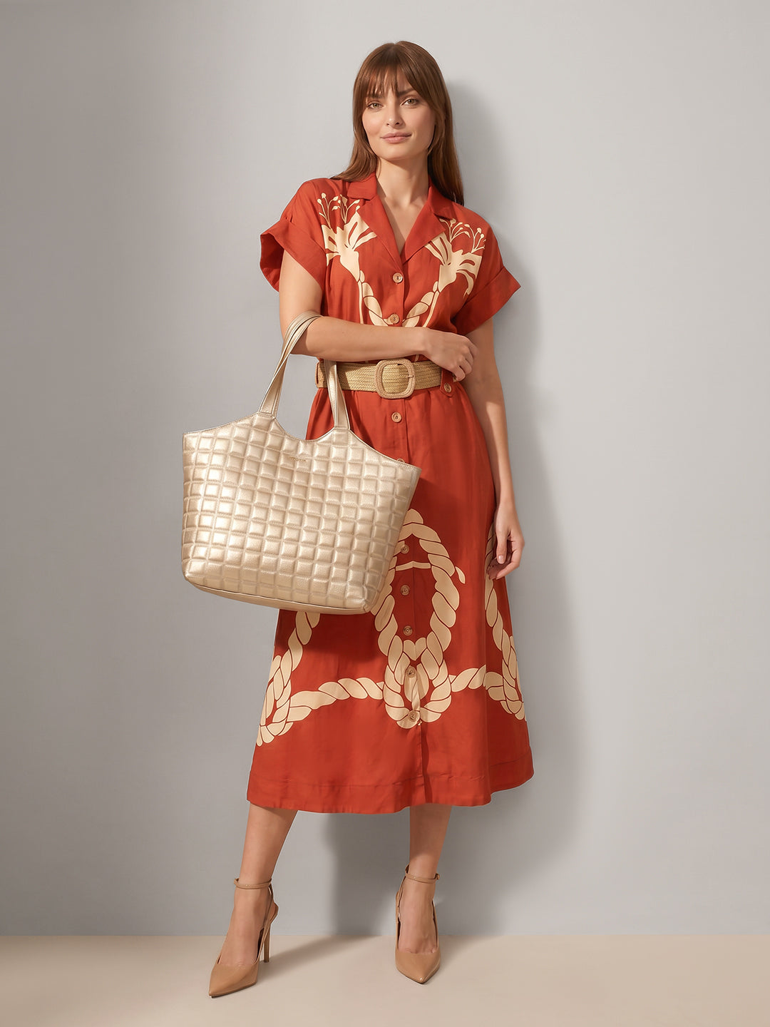 Rust Printed Shirt Dress
