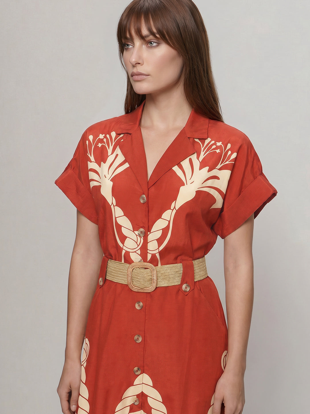 Rust Printed Shirt Dress