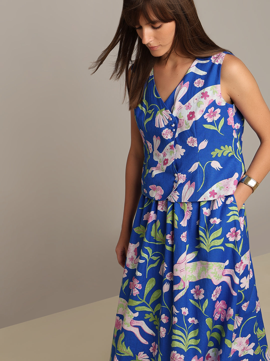 Blue Floral Waistcoat Top