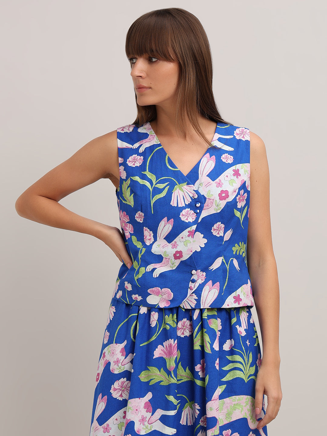 Blue Floral Waistcoat Top