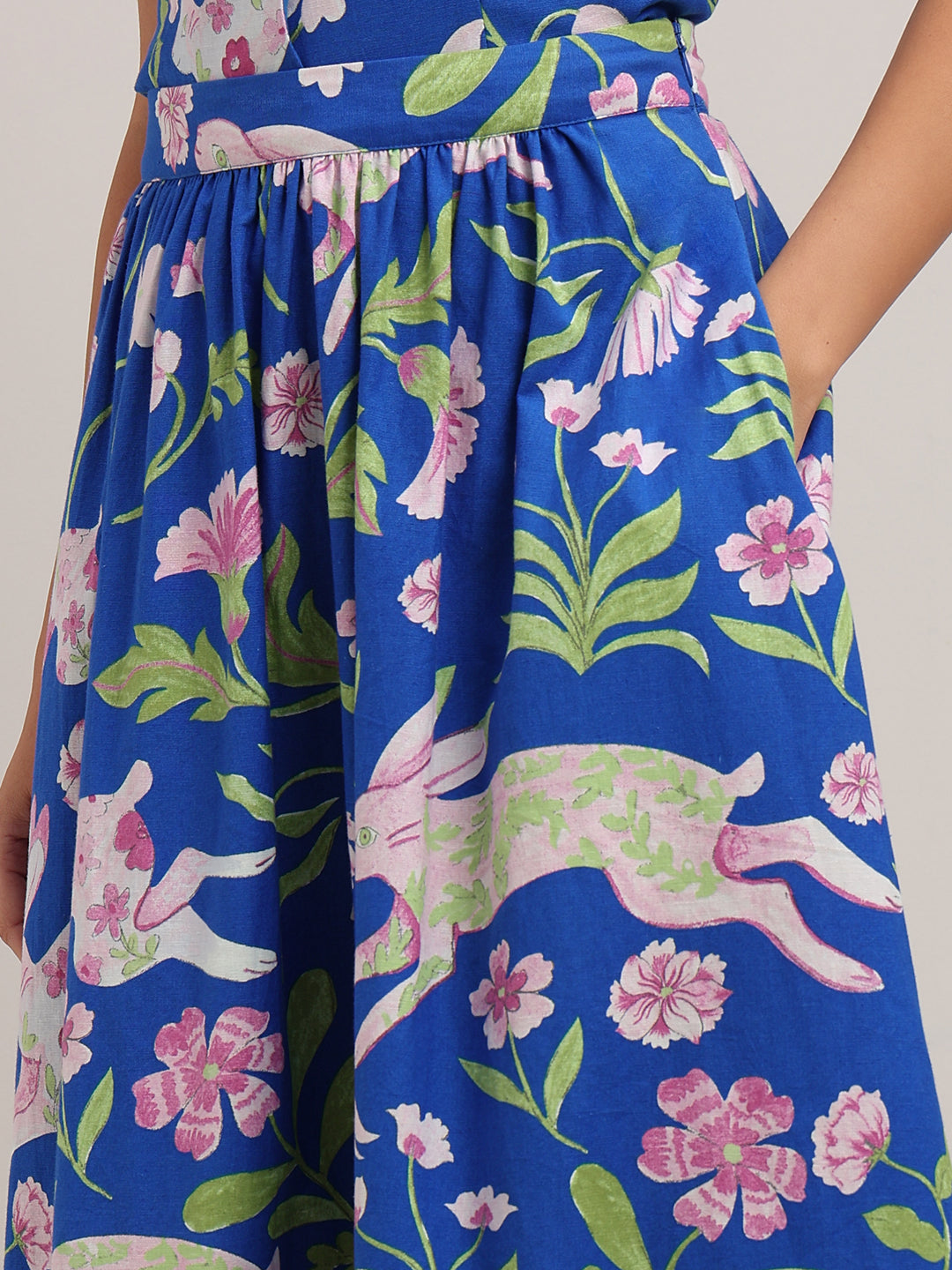 Blue Floral Flared Skirt