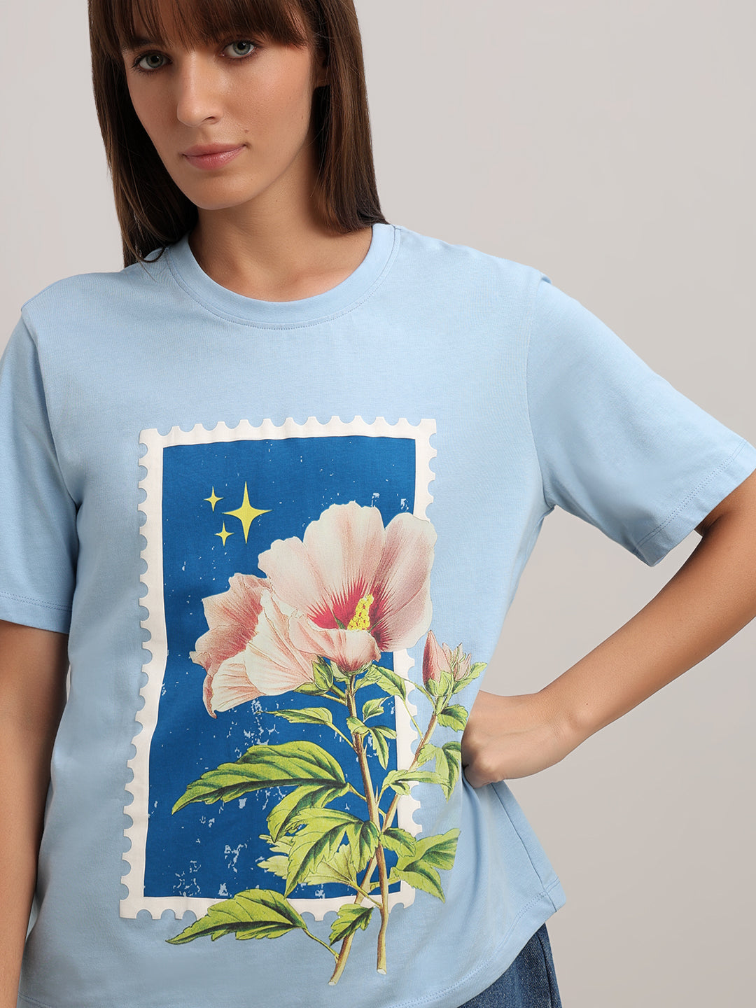 Blue Printed Cotton T-shirt
