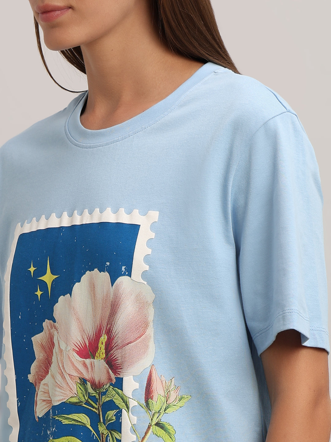 Blue Printed Cotton T-shirt