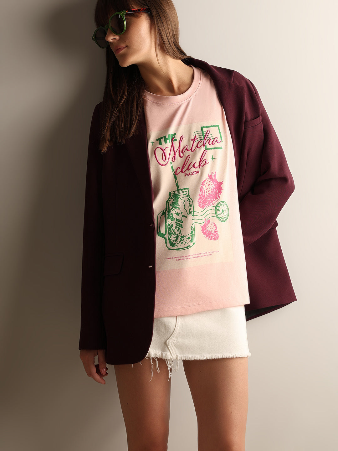 Pink Printed Cotton T-shirt