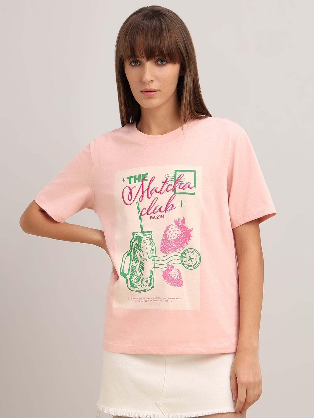 Pink Printed Cotton T-shirt