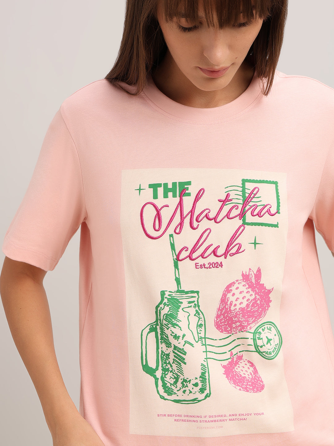 Pink Printed Cotton T-shirt