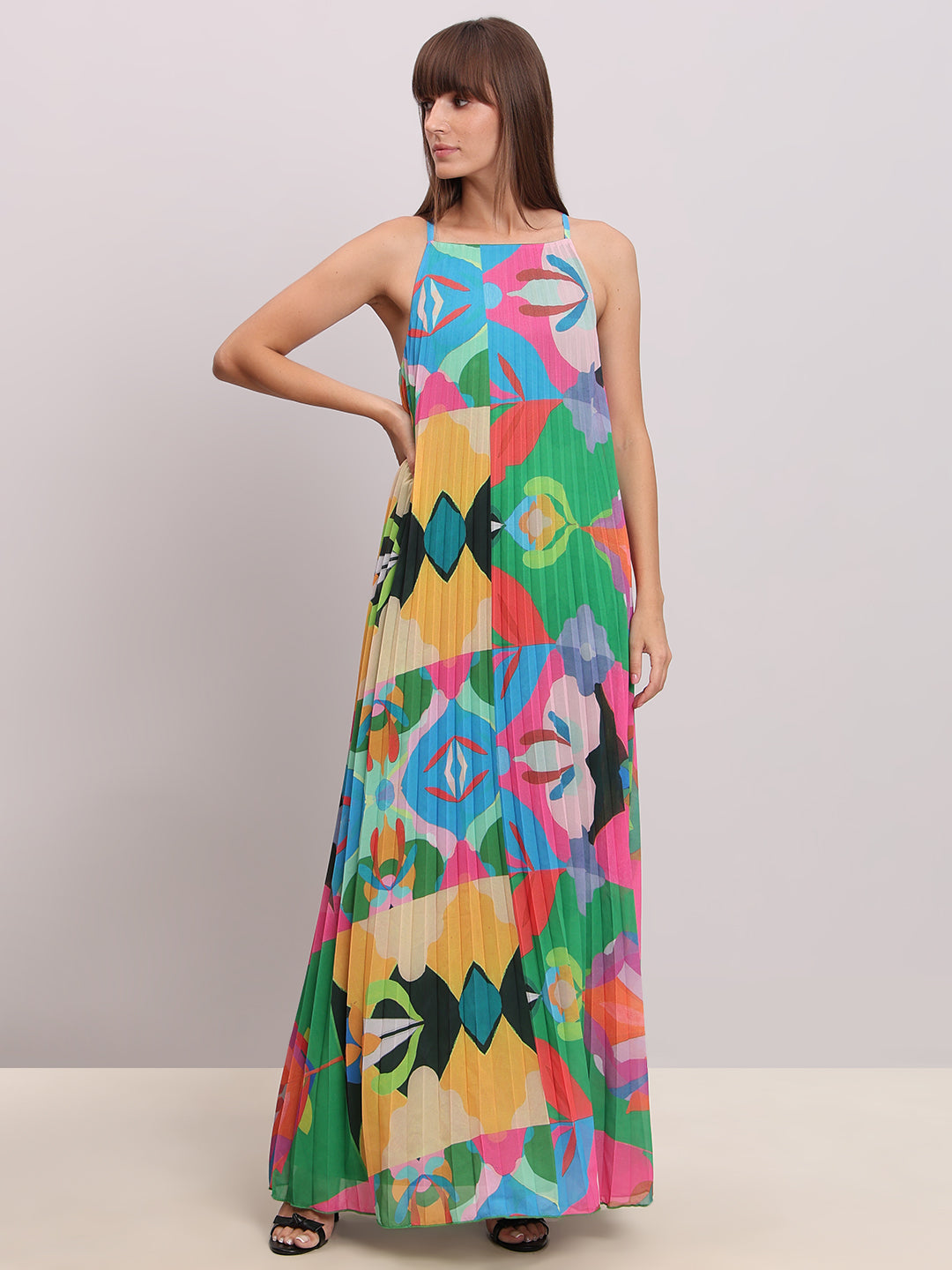 Printed Pleated Maxi Dress