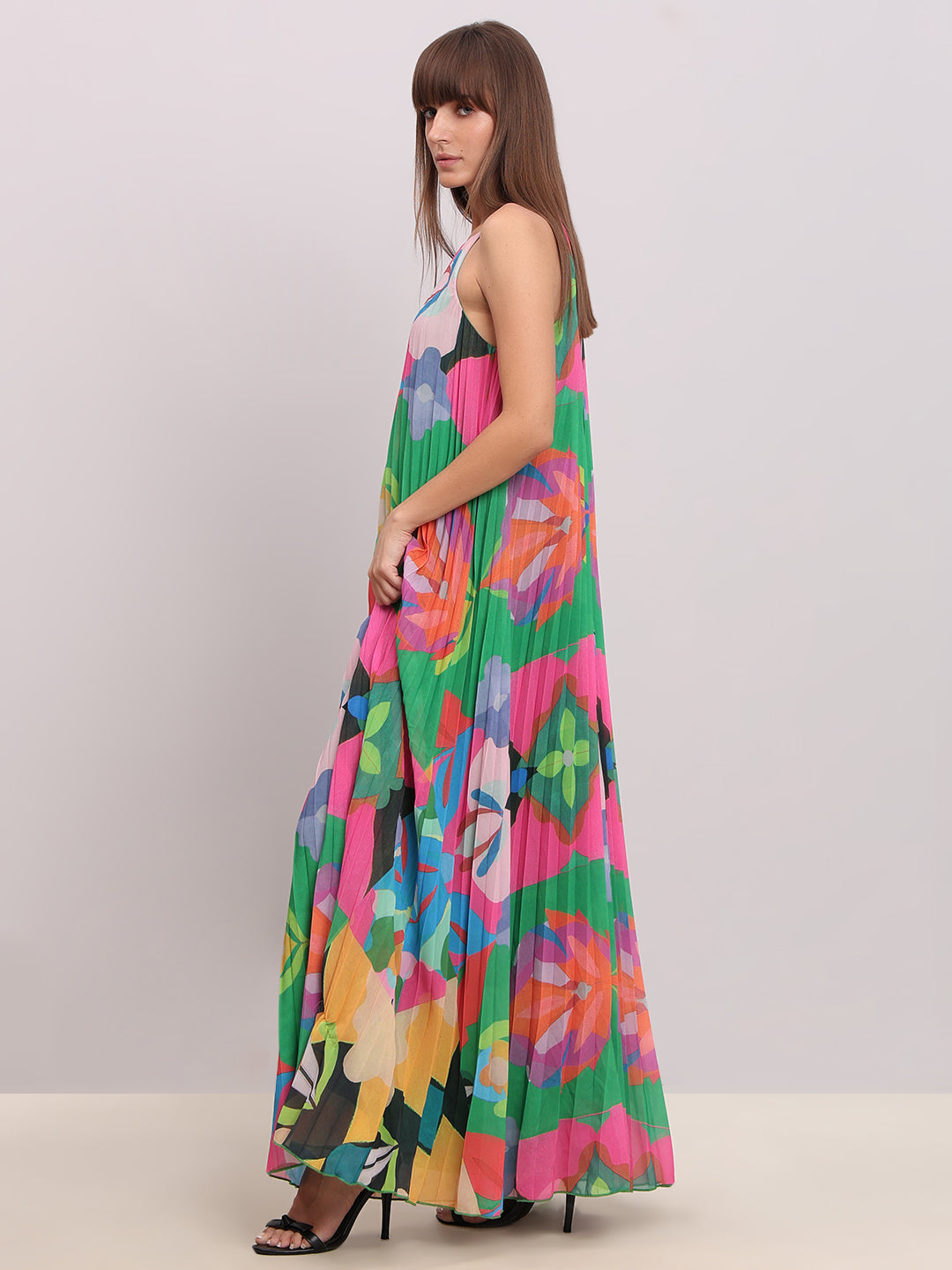 Printed Pleated Maxi Dress