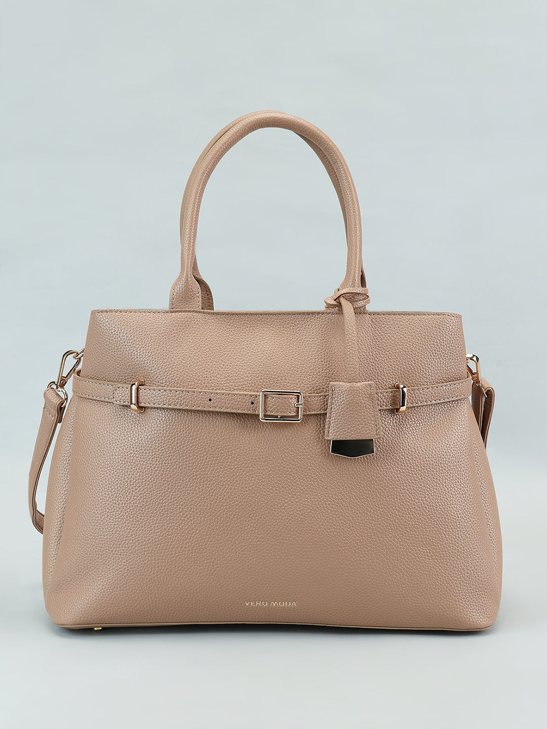 Beige Pebbled Finish Tote Bag