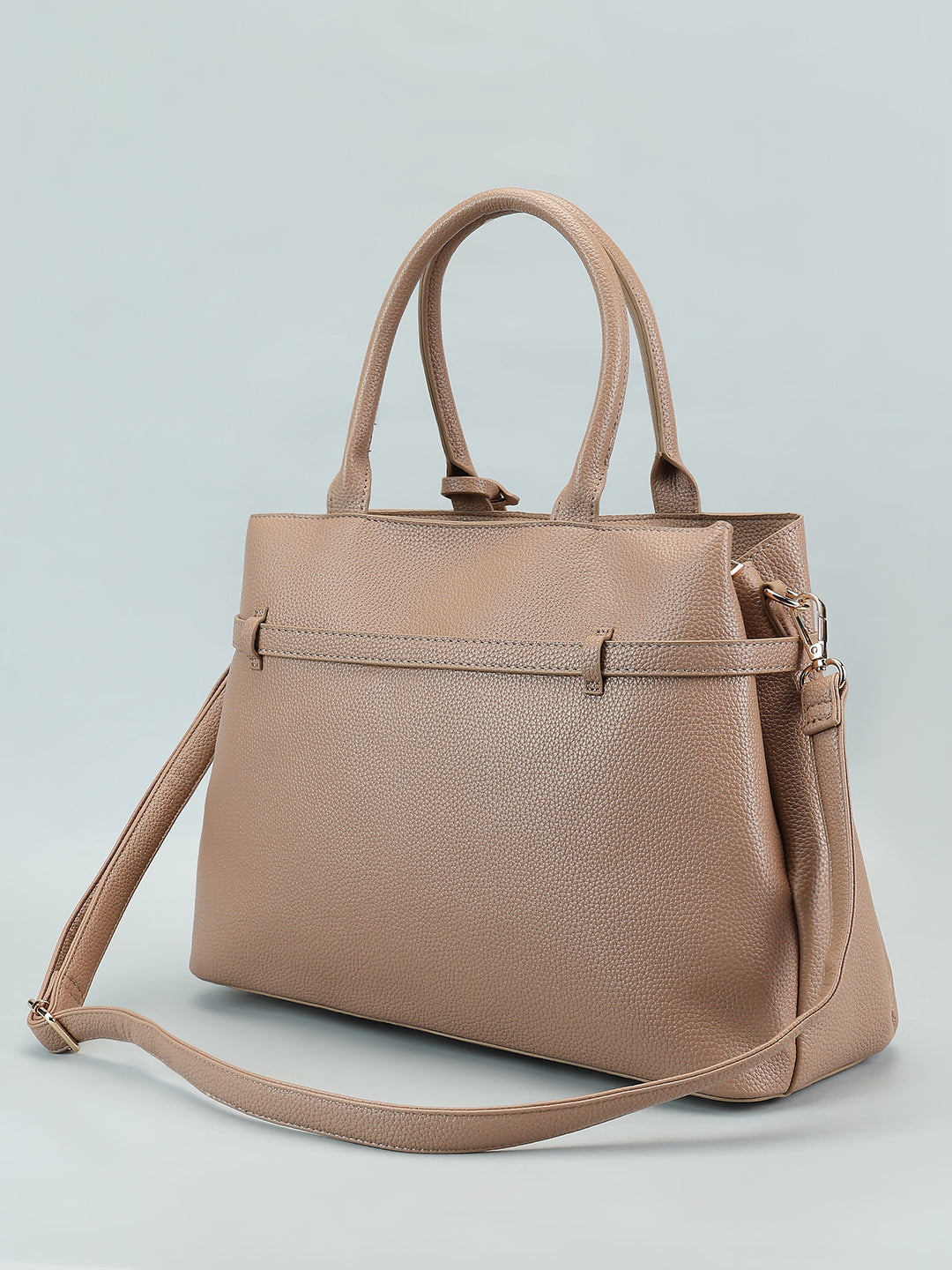Beige Pebbled Finish Tote Bag