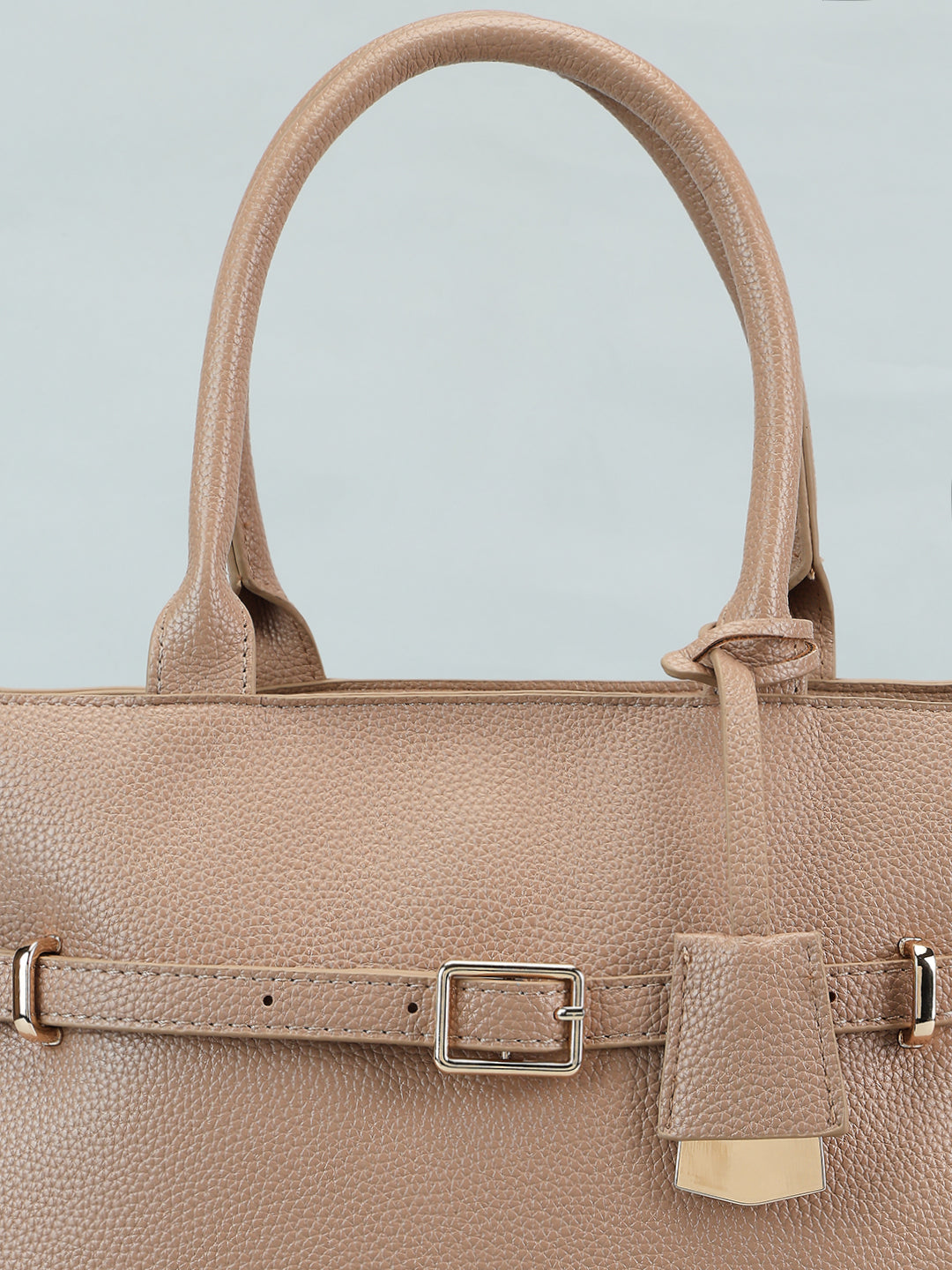 Beige Pebbled Finish Tote Bag