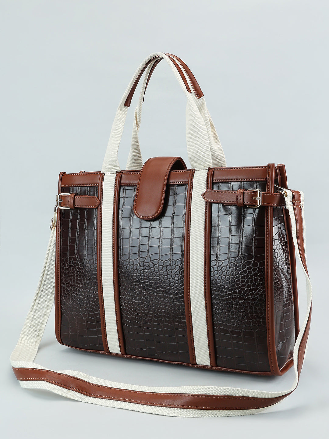 Brown Croc Embossed Tote Bag