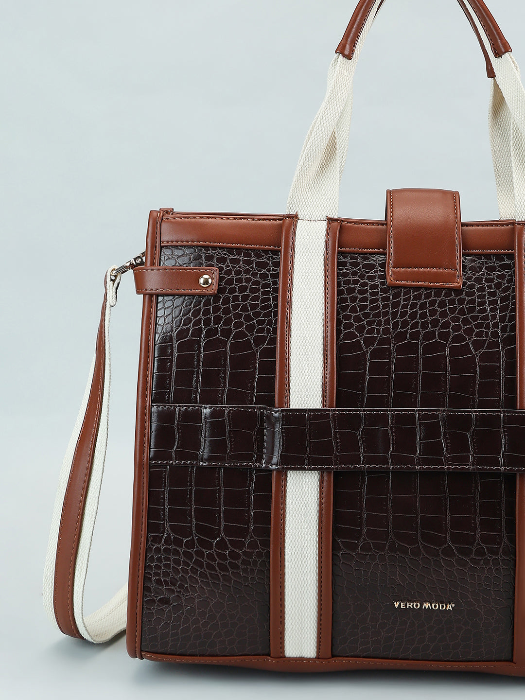 Brown Croc Embossed Tote Bag