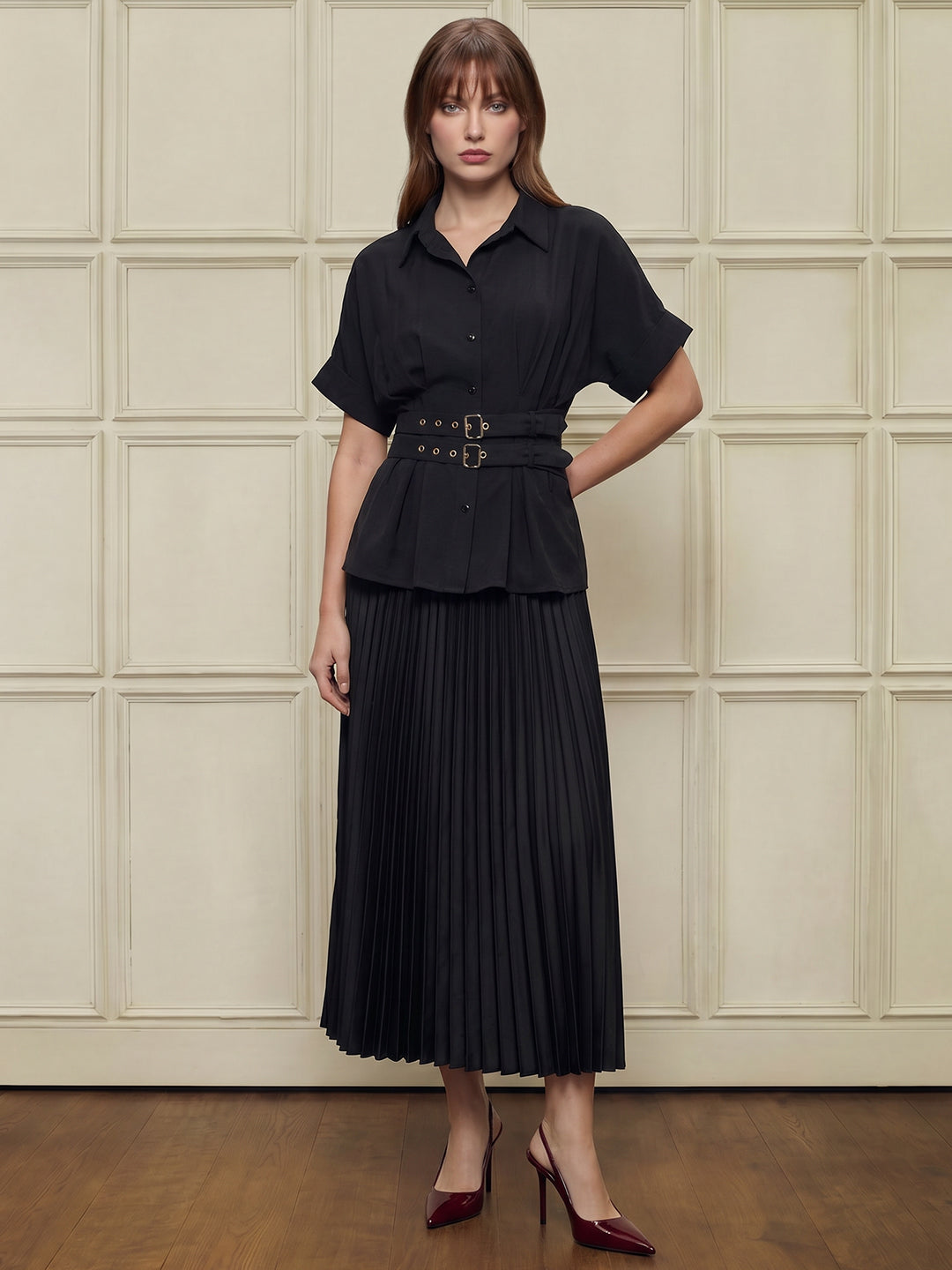 Black Cinched Waist Shirt