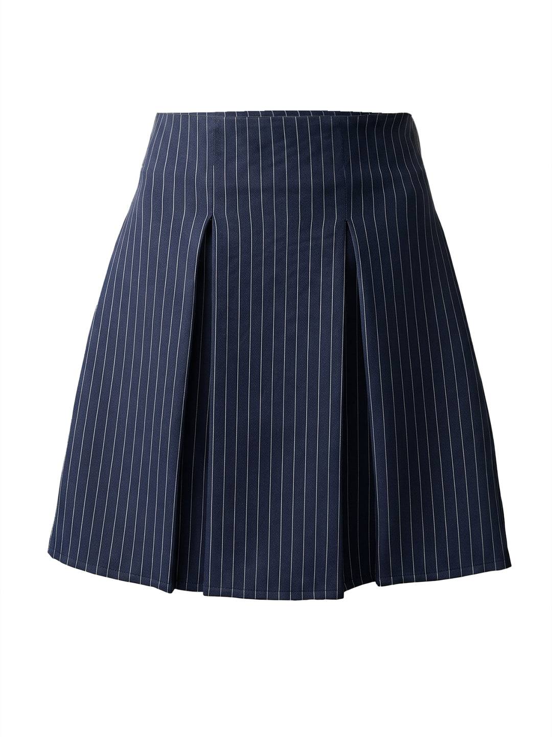 Navy Blue Pinstripe Pleated Mini Skirt