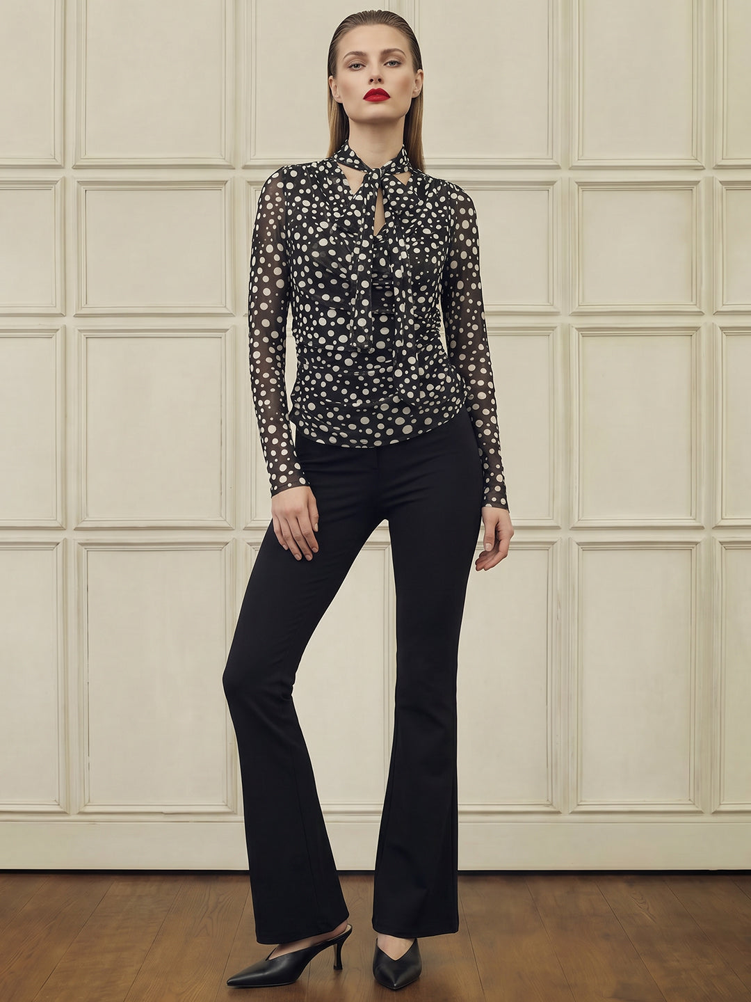 Polka Dot Fluid Cowl Neck Top