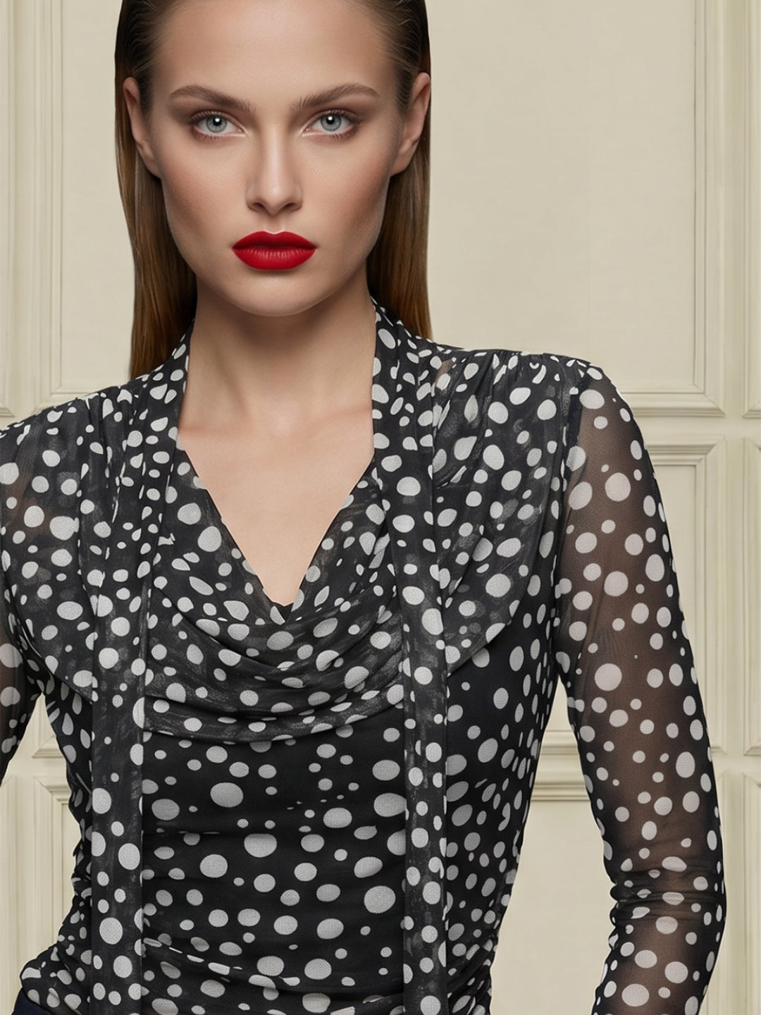 Polka Dot Fluid Cowl Neck Top